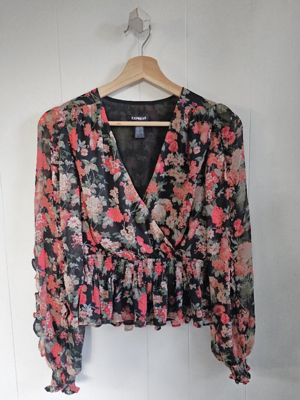 EXPRESS Floral Peplum Wrap Blouse